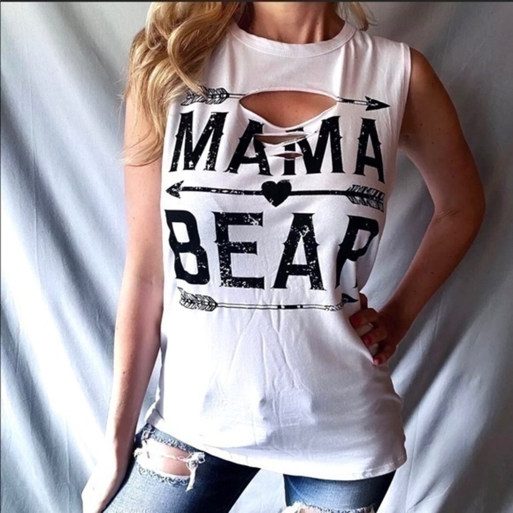 Laser Cut "Mama Bear" Graphic Muscle Tank Tee